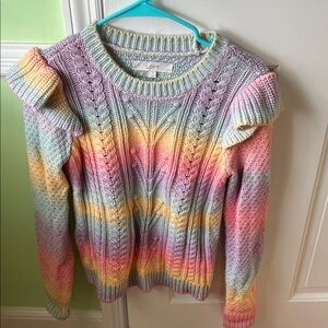 LOFT Women's Pastel spacedye cable knit ruffle Sweater